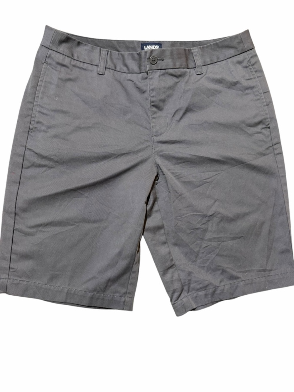 Lands End Womens Gray Chino Shorts Size 10 Cotton Blend Flat Front Casual Summer